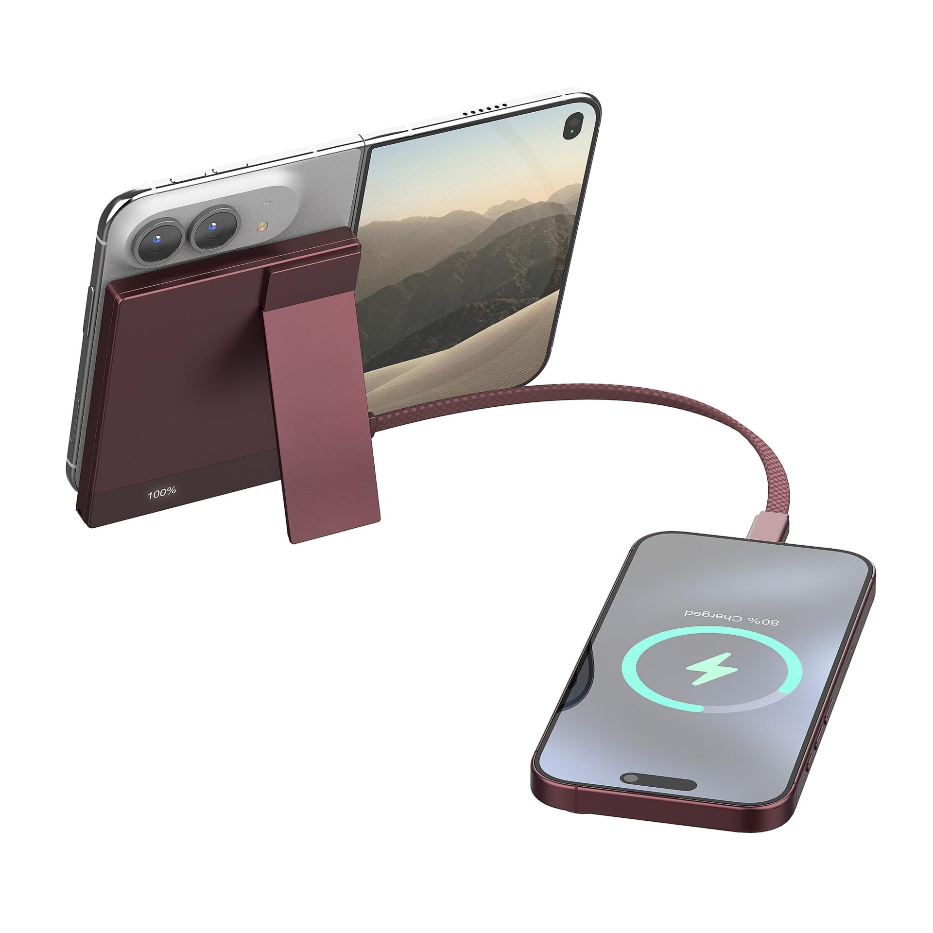 5000mAh Magsafe Wireless charging Power Bank for iPhone Duo Foldable Phone with stand&Lanyard - Image 2